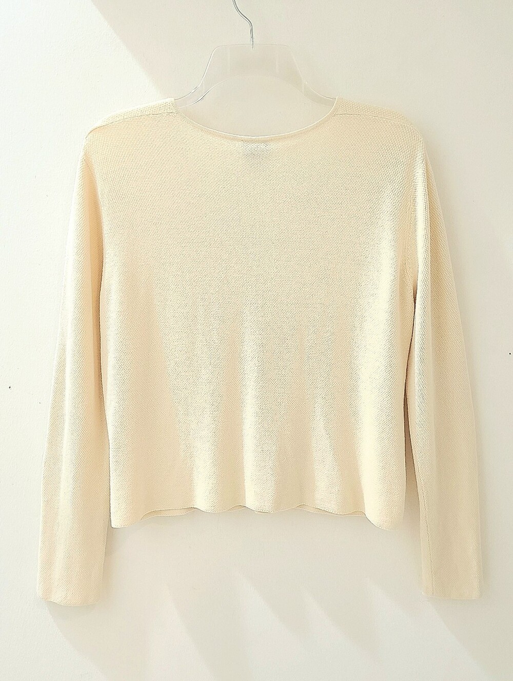 Eileen Fisher Textured Silk Blend Button Front Cardigan Deep Cream Sz S - Picture 4 of 11
